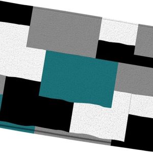 Black White Gray Cyan Bath Mat Geometric Abstract Modern Home Decor Bathroom Rugs Shower Mat Bedroom Kitchen Carpet 17.8x29.5 Inch