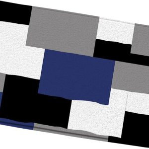 Black White Gray Blue Bath Mat Geometric Abstract Modern Home Decor Bathroom Rugs Shower Mat Bedroom Kitchen Carpet 17.8x29.5 Inch