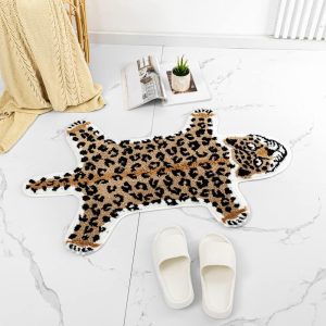 Leopard Shaped Rug Animals Bath Mat Rug Non-Slip Cute Bathroom Door Mat for Bathroom Kitchen Bedroom Cartoon Shower Rug for Bathroom Tub Soft Bathtub Mat Home Decor Brown