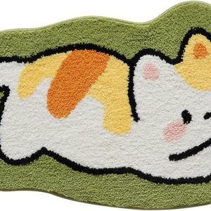 Bathroom Rug Cute Animal Pattern Fun Bath Mat, Microfibre Soft Oval Rug, Rubber Back, Multi-Color, Durable, Machine Wash Bath Mat for Bathroom Floor, 19.68"x 31.49", (Cat)