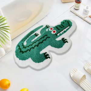 Cartoon Bath Rugs, Cute Crocodile Shape Kids Rug Shaggy Accent Bedroom Rugs Funny Home Decoration Indoor Rug Non-Slip Fluffy Bath Rugs for Bathroom, Kids Room, Bathtub, Sink, Entry Way 29''??20''