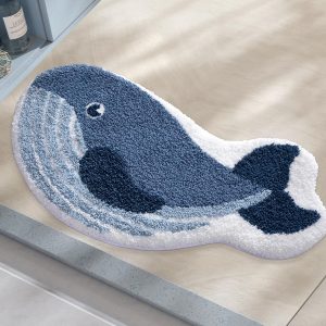 Cute Animal Bathroom Rugs, Plush Absorbent Bath Mats for Bathroom, Non-Slip Backing Washable Bath Mat, Ideal for Shower Sink Bathtub Room Decor, 20"x35", Whale
