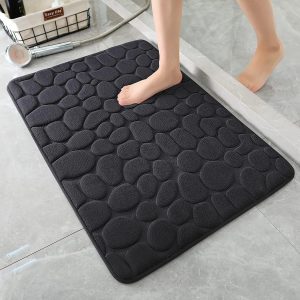 Memory Foam Bath Mat Cobblestone Bathroom Rugs Super Water Absorbent Bath Mats for Bathroom Machine Washable Bath Rugs(17 x 24,Black)