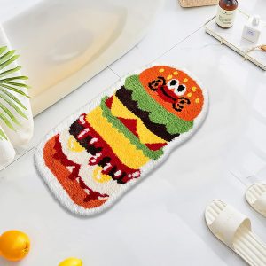 Kids Rugs Bath Mats, Cute Hamburger Shape Area Rugs for Home Decoration Soft Nursery Rug Non-Slip Washable Funny Rugs for Kids Room, Bathroom, Bedroom, Sink, Entry Way 35''??20''