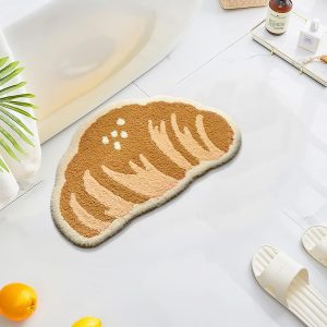 Funny Bathroom Rugs Cute Croissant Shape Washable Accent Home Decoration Rugs Non-Slip Fluffy Small Bath Rugs for Sink, Bathroom, Bedroom, Kids Room 25''??16''