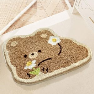 Cartoon Animal Bathroom Rug, Thick Plush Bath Mat Cute Microfiber Area Rug Quick Dry Door Mat Anti Slip Washable Shower Rug, 19 x 24 Inches, Bear