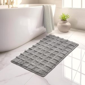 Bathroom Rugs 24''x 16'' Non Slip Absorbent Water Bath Mats for Bathroom Kitchen and Shower Floor, Cute Small Bath Mat Quick Dry Bathroom Mat Boho Checkered Grey Bathroom Mats