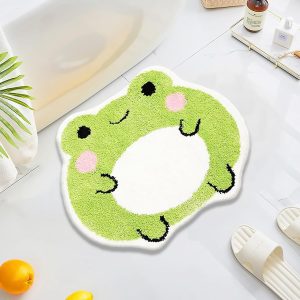 Bath Mats Cute Frog Shape Bathroom Rugs for Kids, Small Shaggy Soft Bedroom Rugs Nursery Rug Non Slip Washable Absorbent Bath Rugs for Sink, Bathroom, Bedroom, Kids Room 26''??22''