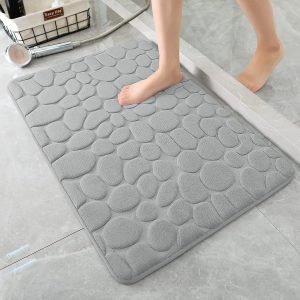 Memory Foam Bath Mat Cobblestone Bathroom Rugs Super Water Absorbent Bath Mats for Bathroom Machine Washable Bath Rugs(17x24,Light Gray)