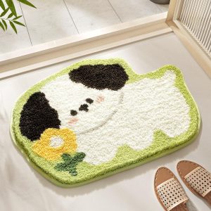 Cartoon Animal Bathroom Rug, Thick Plush Bath Mat Cute Microfiber Area Rug Quick Dry Door Mat Anti Slip Washable Shower Rug, 20 x 25 Inches, Dog