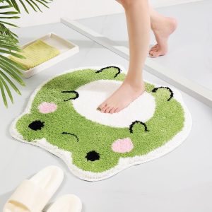 Cute Bath Mat Non Slip Frog Bath Rug for Bathroom, Luxury Absorbent Bathroom Mats, Fun Animal Shaped Shaggy Shower Rugs Washable Bathroom Decor
