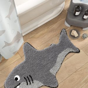 Cute Animal Bathroom Rugs, Shark Shaped Absorbent Bath Mat, Non-Slip Backing Washable Bath Mats, Ideal for Shower Sink Bathtub Room Decor, 20"x32", Shark