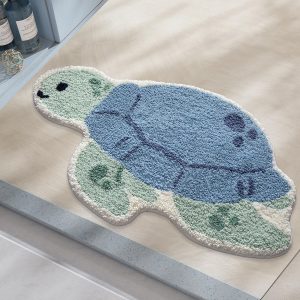 Cute Animal Bathroom Rugs, Plush Absorbent Bath Mats for Bathroom, Non-Slip Backing Washable Bath Mat, Ideal for Shower Sink Bathtub Room Decor, 20"x33", Blue Sea Turtle