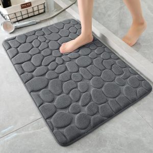 Memory Foam Bath Mat Cobblestone Bathroom Rugs Super Water Absorbent Machine Washable Bath Rugs(17x24,Dark Gray)
