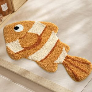 Cute Animal Bathroom Rugs, Plush Absorbent Bath Mats for Bathroom, Non-Slip Backing Washable Bath Mat, Ideal for Shower Sink Bathtub Room Decor, 20"x35", Clownfish