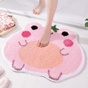 Cute Pink Frog Bath Mat Non Slip Bath Rug for Bathroom, Luxury Absorbent Bathroom Mats, Fun Animal Shaped Shaggy Shower Rugs Washable Bathroom Decor