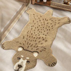 Large Bear Bathroom Rugs Soft Bath Mats, Plush Absorbent Floor Mats, Non-Slip Backing Washable Area Rug, Ideal for Shower Sink Bathtub Room Decor, 36"x60", Brown Bear