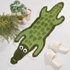 Crocodile Bath Mat for Bathroom, Cute Animal Bath Mats Non Slip Alligator Shaped Absorbent Bathtub Rug Bathroom Plush Shower Rugs